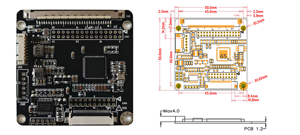 LVDS to EDP Converter Board dimensions and mechanical drawing